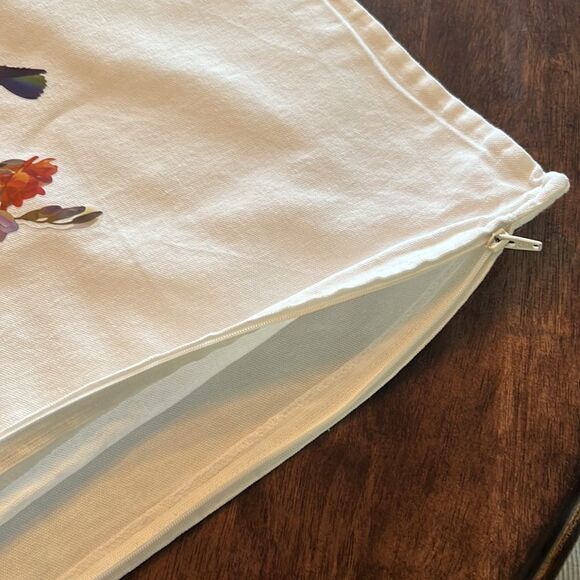 Cream Decorative Pillow Covers with Floral Transfers with Zipper Closure-  2pcs - Picture 6 of 11